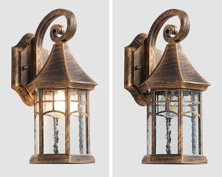 Vintage Lantern Glass Outdoor Waterproof Wall Sconce Lamp