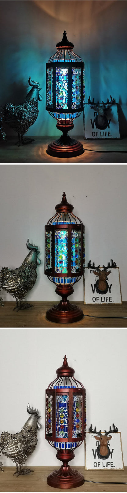 Vintage Turkish Stained Glass Lantern 1-Light Table Lamp