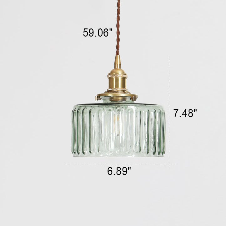 Japanese Vintage Brass Glass Round Jar Pendant Light