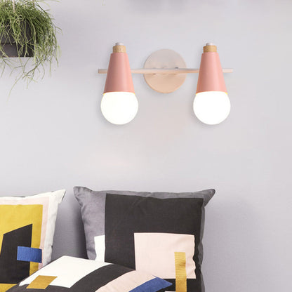 Simplicity Wood Iron Horn Cone 1/2/3 Light Wall Sconce Lamp