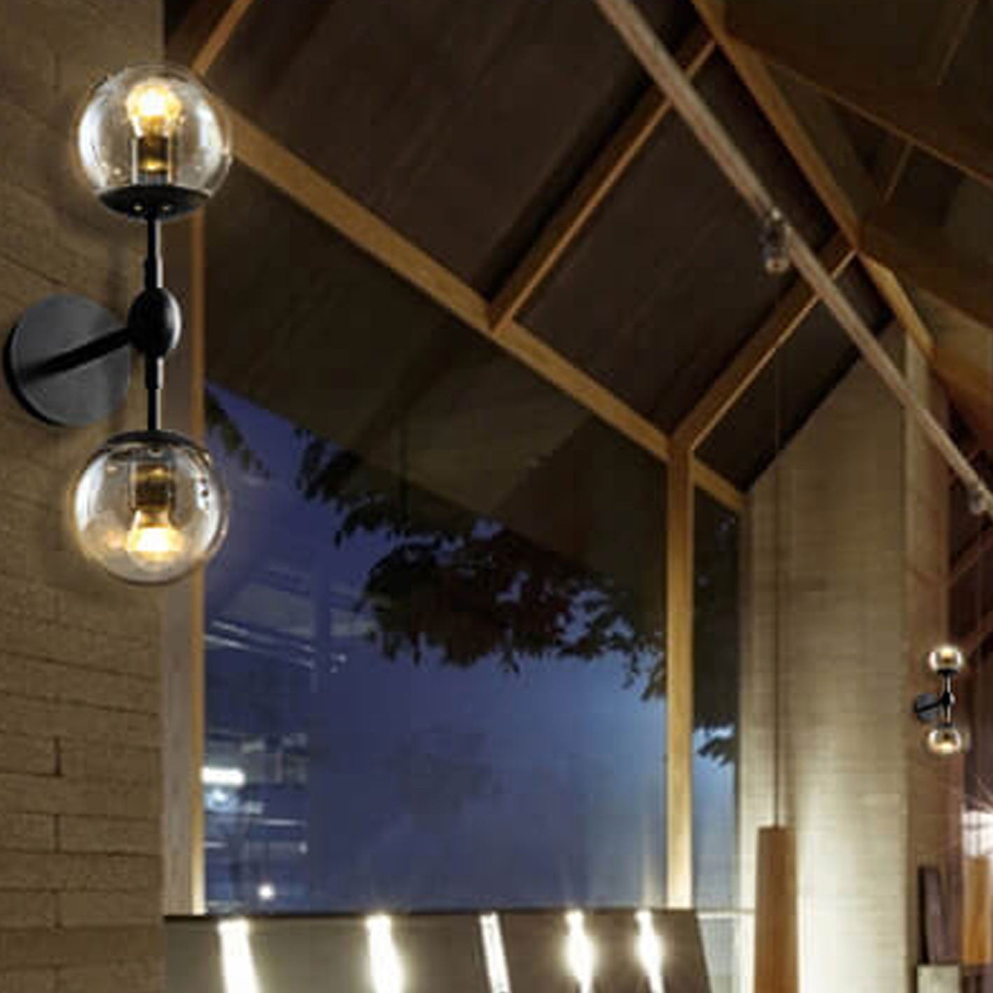Minimalist Glass Wrought Iron 2-Light Wall Sconce Lamp