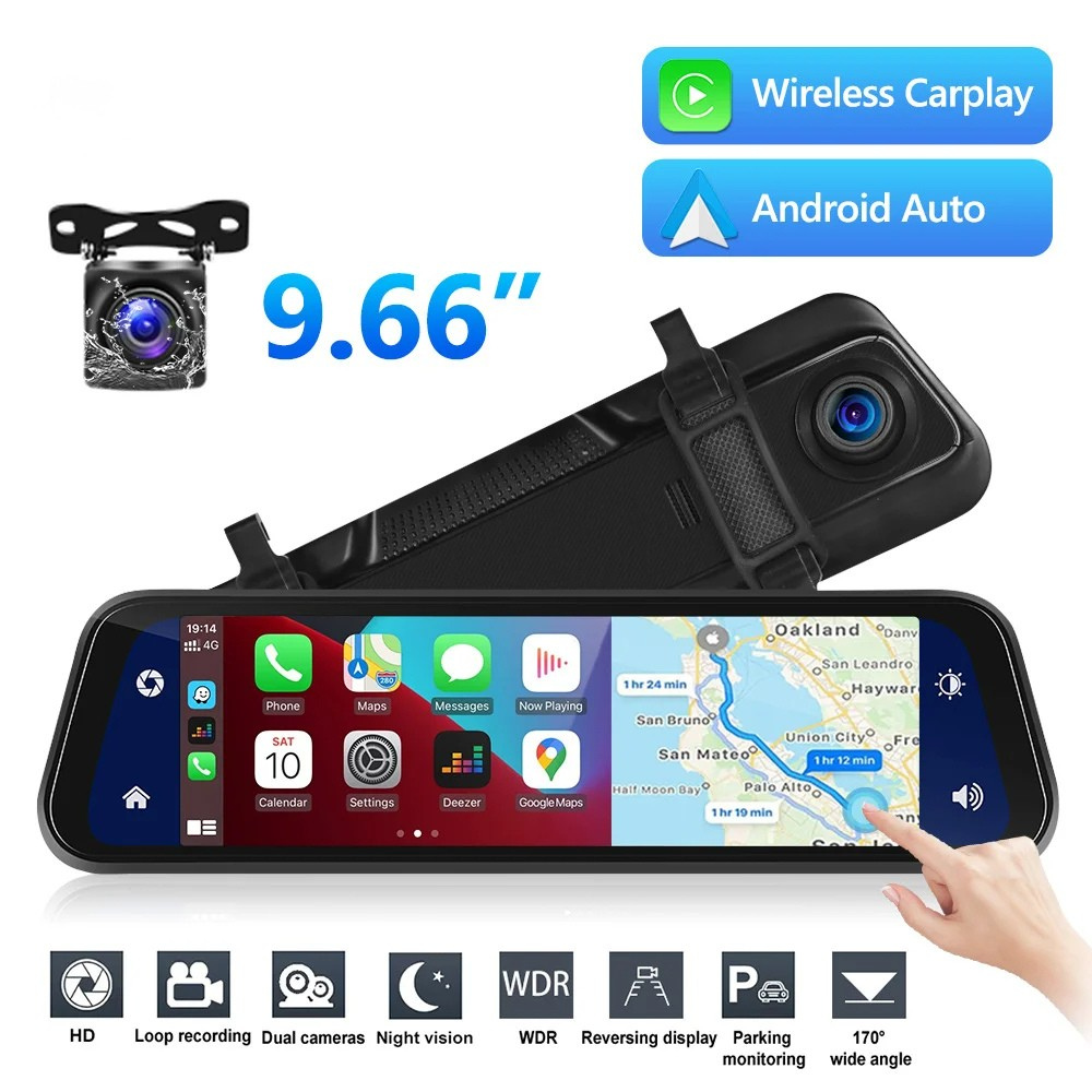 Mirror Dash Cam with GPS, 9.66in