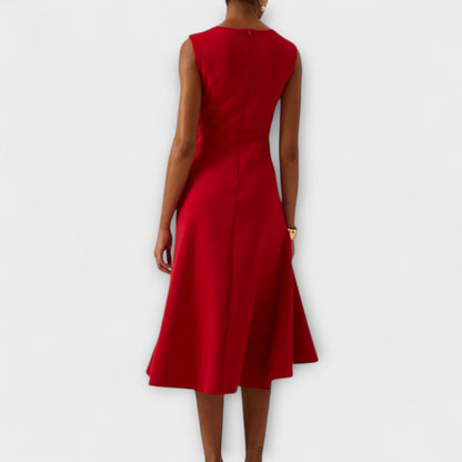 Asymmetric Midi Dress with Draped Hem