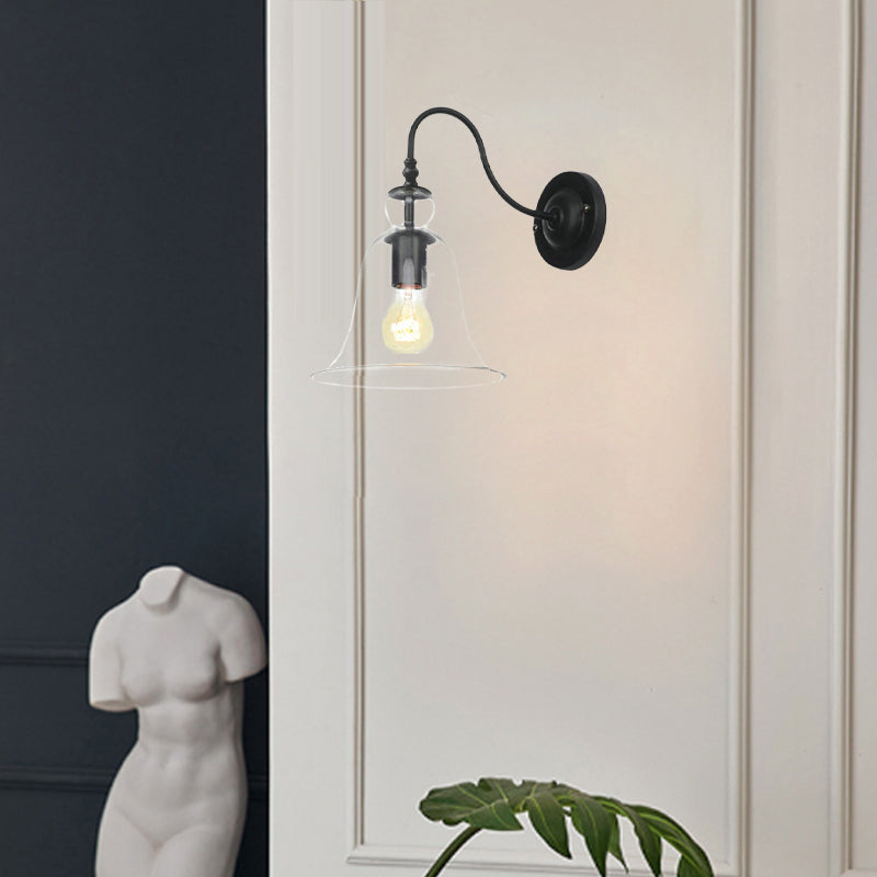 Vintage Clear Glass Bell 1-Light Wall Sconce Lamp
