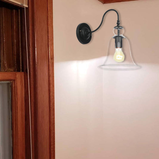 Vintage Clear Glass Bell 1-Light Wall Sconce Lamp