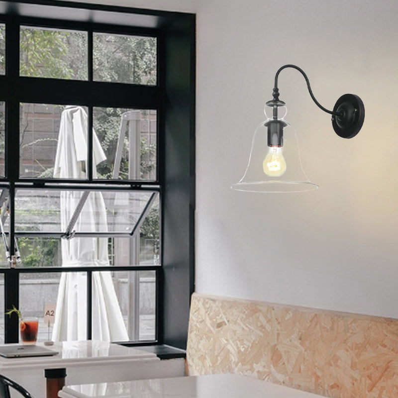 Vintage Clear Glass Bell 1-Light Wall Sconce Lamp