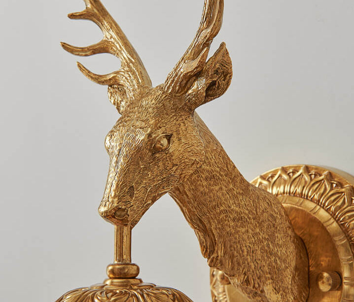 Luxury Deer Head Brass Crystal 1-Light Wall Sconce Lamp