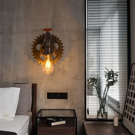 Gear-shaped Wrought Iron 1/2-Light Wall Sconce Lamp