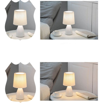 Nordic Vintage Pleated Shade Glass Base 1-Light Table Lamp