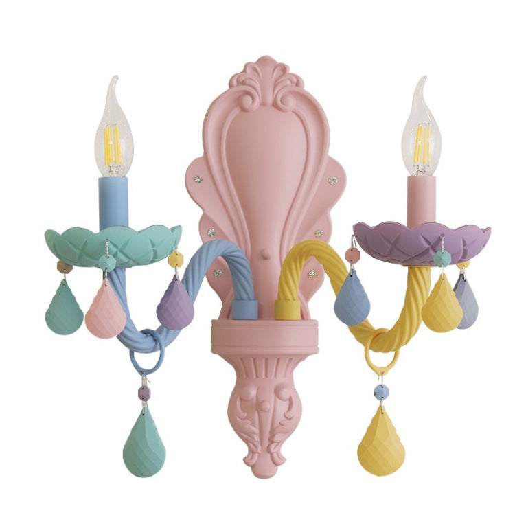 Iron Crystal Macaron Candelabra 2-Light Wall Sconce Lamp