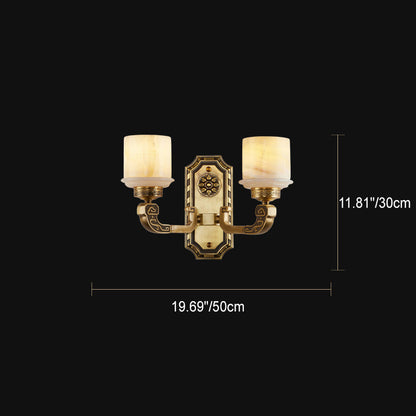 Chinese Copper Marble Cylinder 1/2 Light Wall Sconce Lamp