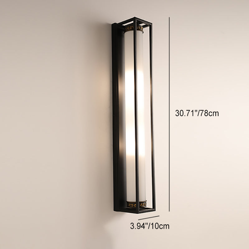 Chinese Glass Rectangular Cylinder 2-Light Wall Sconce Lamp