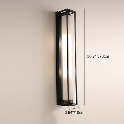 Chinese Glass Rectangular Cylinder 2-Light Wall Sconce Lamp