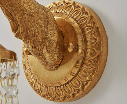 Luxury Deer Head Brass Crystal 1-Light Wall Sconce Lamp