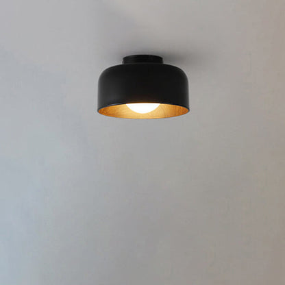 Minimalist Dome Wood Grain Iron 1-Light Semi- Flush Mount Ceiling