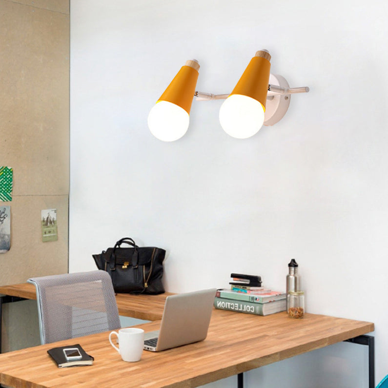 Simplicity Wood Iron Horn Cone 1/2/3 Light Wall Sconce Lamp