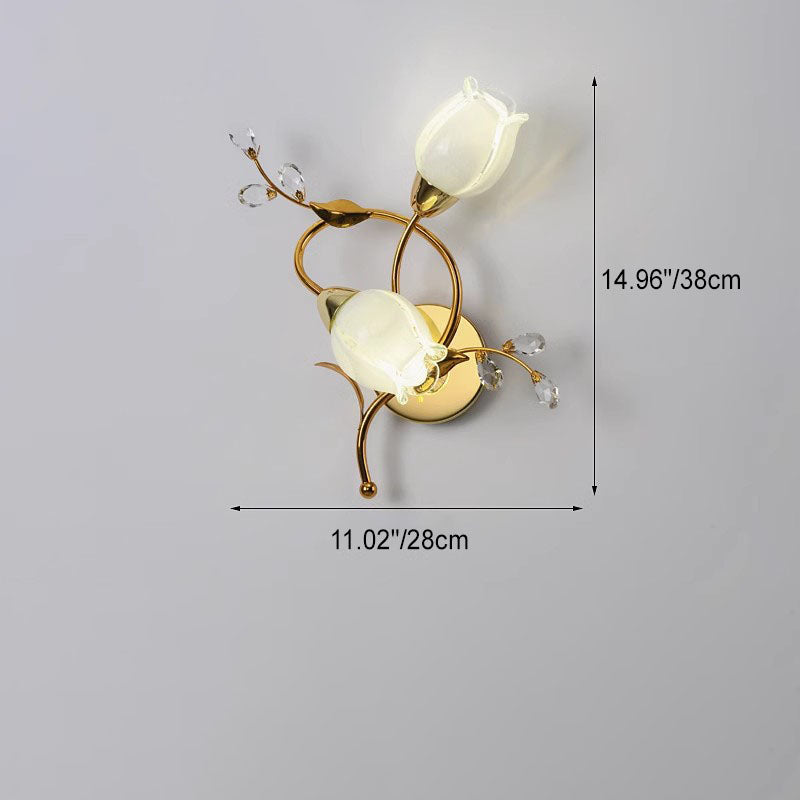 Deco Flower Hardware Glass Crystal 2-Light Wall Sconce Lamp