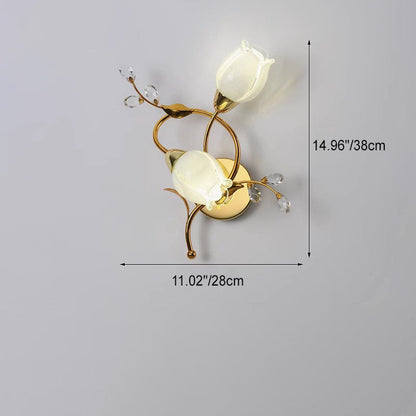 Deco Flower Hardware Glass Crystal 2-Light Wall Sconce Lamp