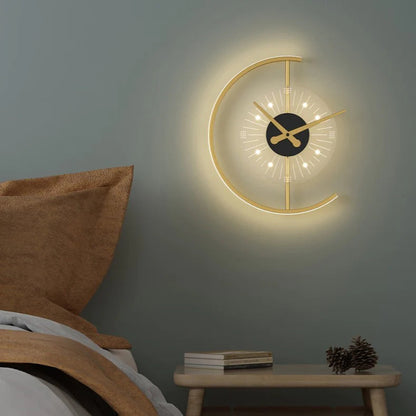 Nordic Iron Acrylic Clock Design LED Wall Sconce Lamp
