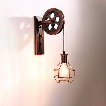 Vintage Iron Pulley Cage 1-Light Wall Sconce Lamp