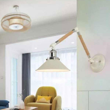 Vintage Twine Woven Cone Shade 1-Light Wall Sconce Lamp