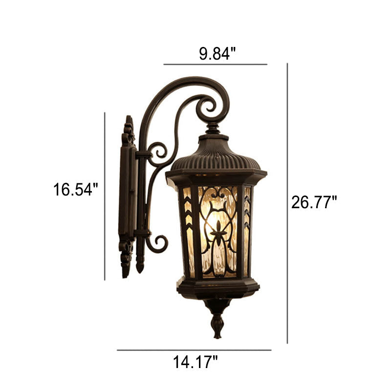 Outdoor Carved Cage Aluminum Glass 1-Light Wall Sconce Lamp