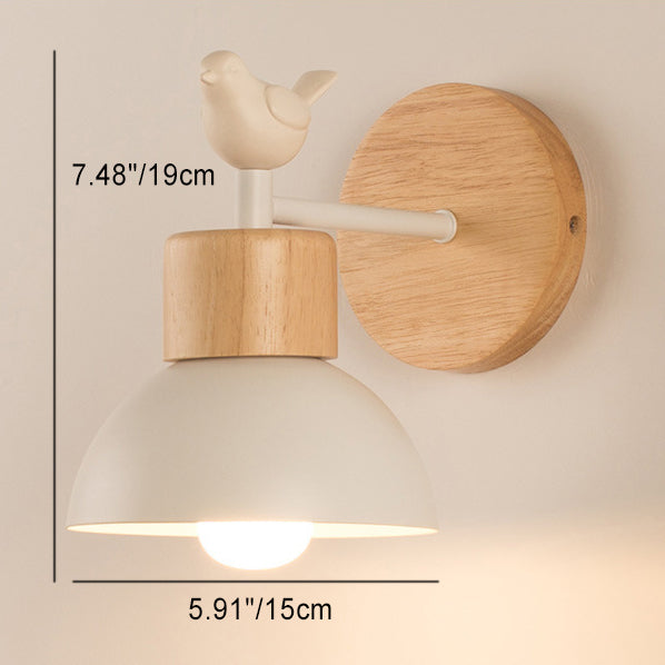 Round Circle Bird Wood Iron Resin 1-Light Wall Sconce Lamp