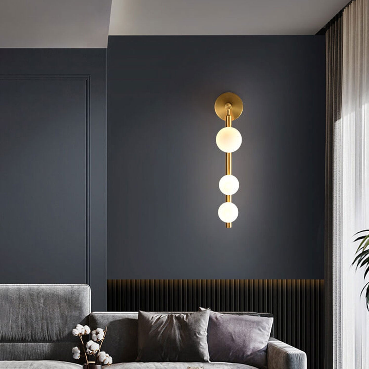 Light Luxury Bead String Design 3-Light Wall Sconce Lamp