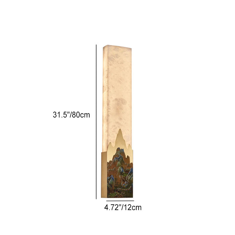 Chinese Marble All-Copper Rectangular LED Wall Sconce Lamp