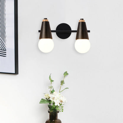 Simplicity Wood Iron Horn Cone 1/2/3 Light Wall Sconce Lamp
