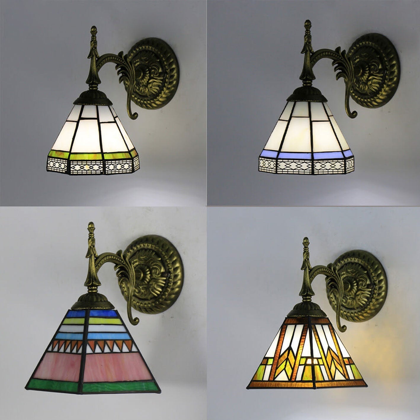 Tiffany Square Stained Glass 1-Light Wall Sconce Lamp
