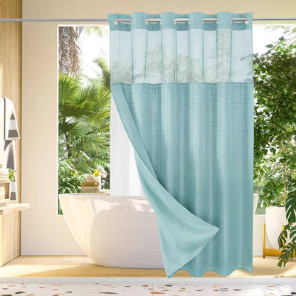 Waffle Weave Shower Curtain with Mesh Window