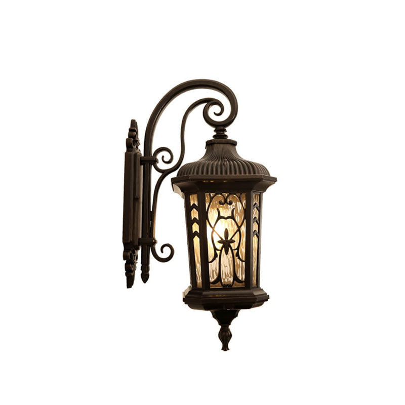 Outdoor Carved Cage Aluminum Glass 1-Light Wall Sconce Lamp