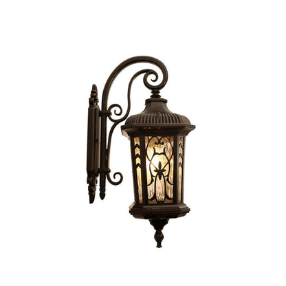 Outdoor Carved Cage Aluminum Glass 1-Light Wall Sconce Lamp