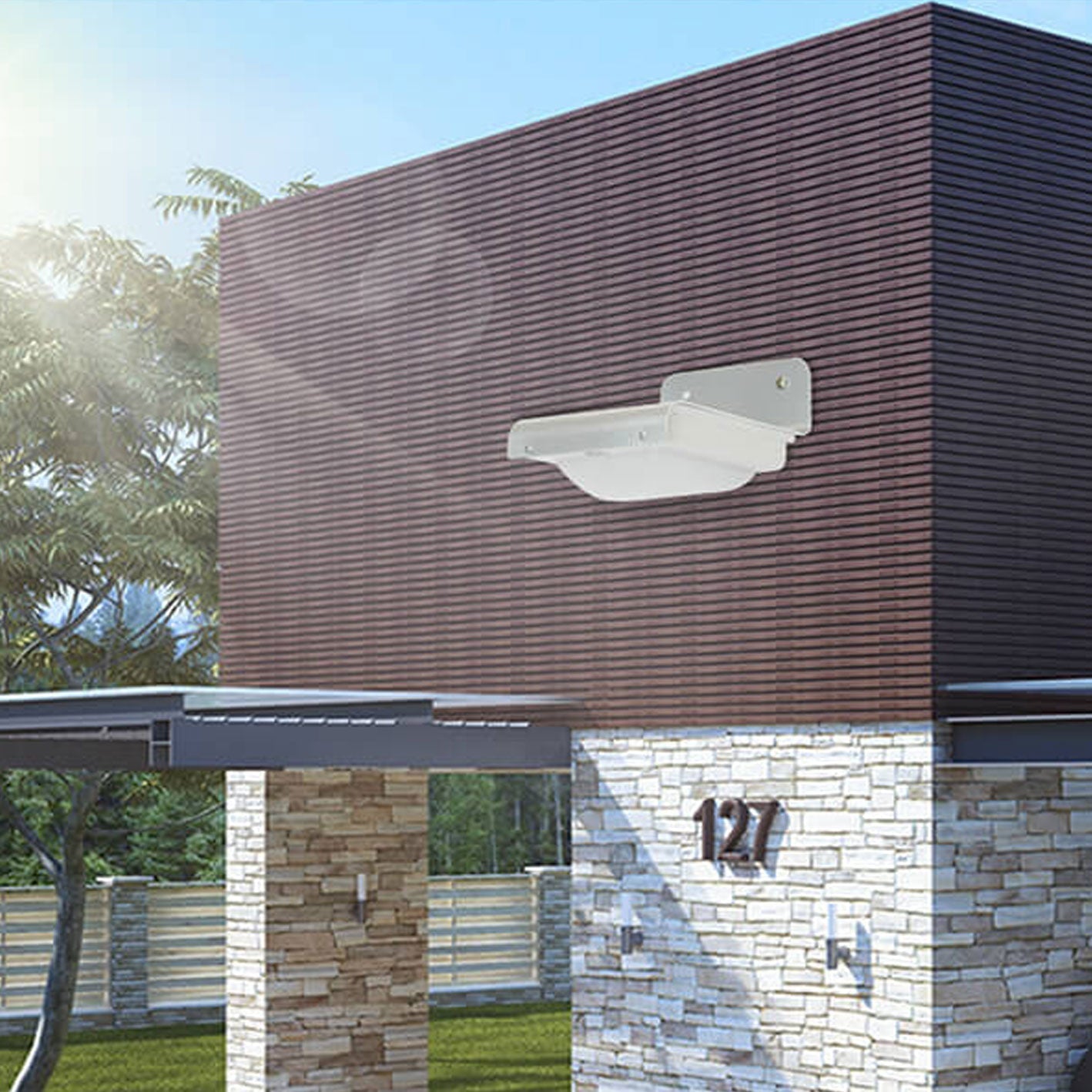 Solar Rectangular Body Sensing LED Outdoor Wall Sconce Lamp