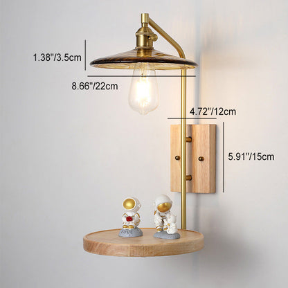 Traditional Round Wood Iron Glass 1-Light Wall Sconce Lamp