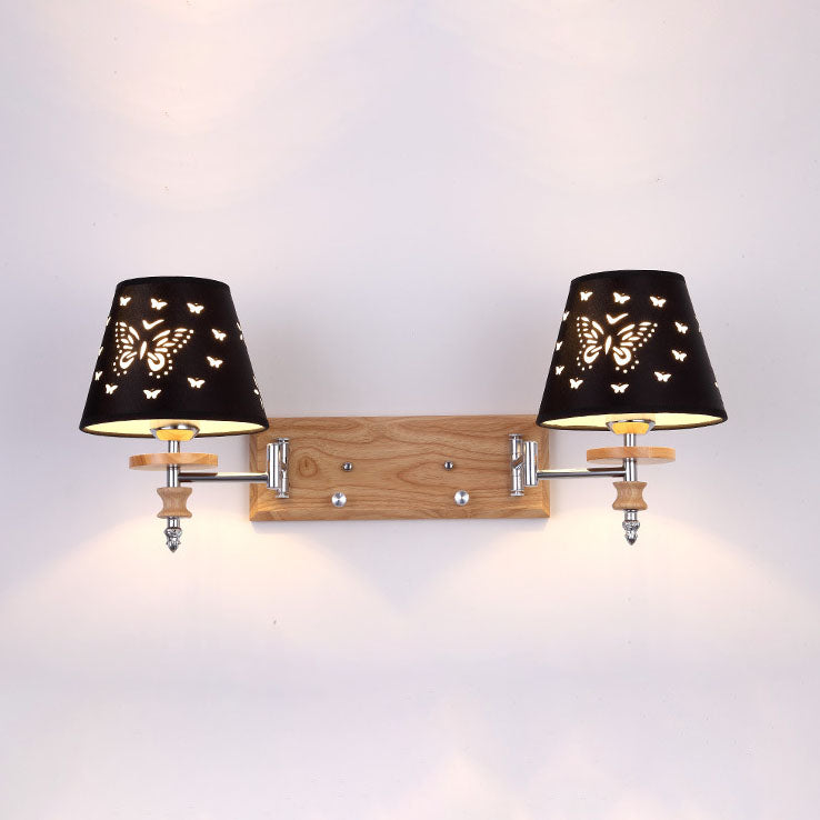 Iron Pine Wood Butterfly Cone 1/2 Light Wall Sconce Lamp