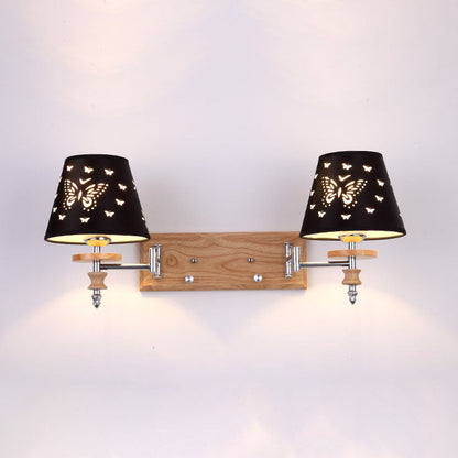 Iron Pine Wood Butterfly Cone 1/2 Light Wall Sconce Lamp