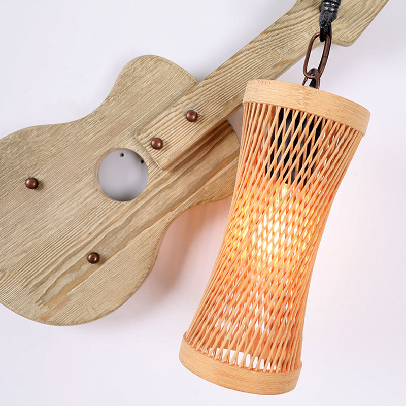 Wooden Violin Cylinder Shade 1-Light Wall Sconce Lamp
