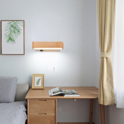 Log Wooden Rectangular Rotatable LED Wall Sconce Lamp