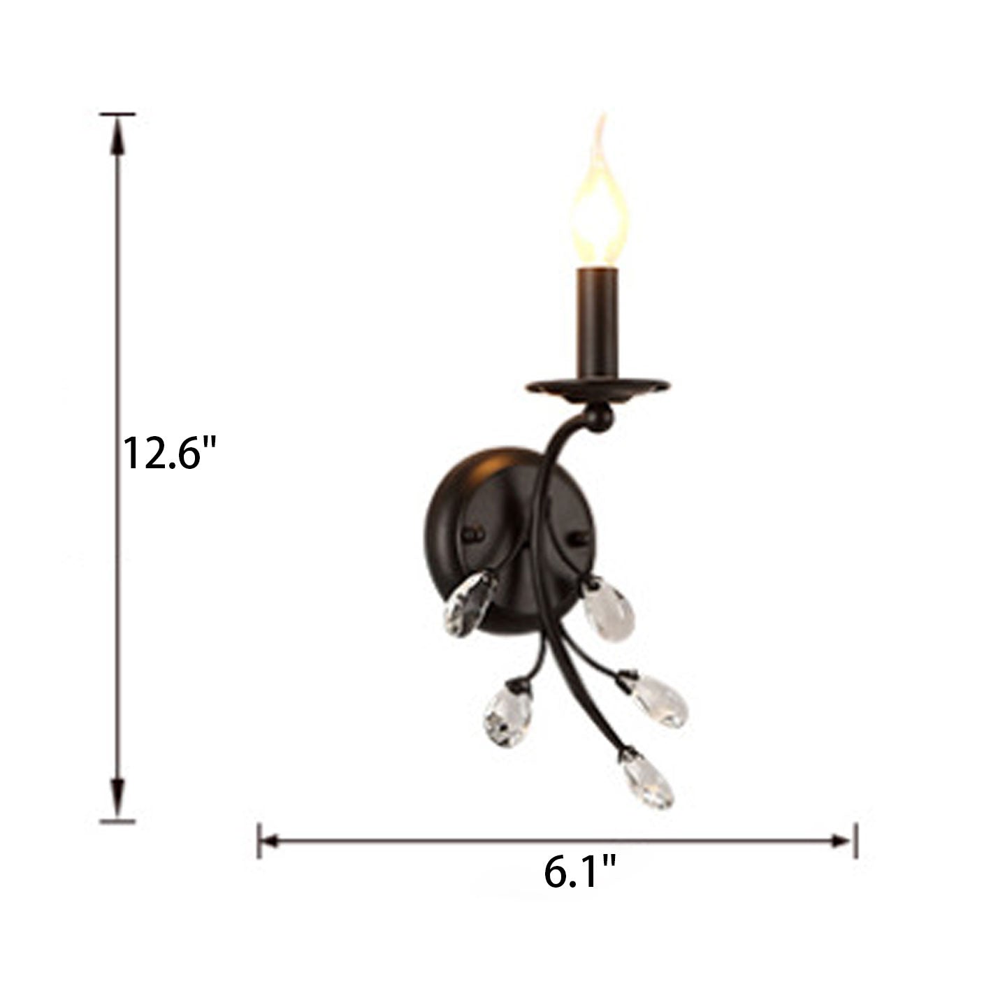European Wrought Iron Crystal 1-Light Wall Sconce Lamp