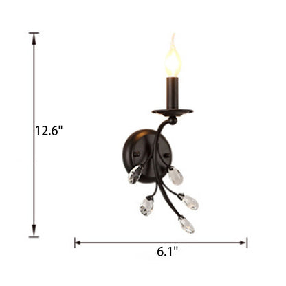 European Wrought Iron Crystal 1-Light Wall Sconce Lamp