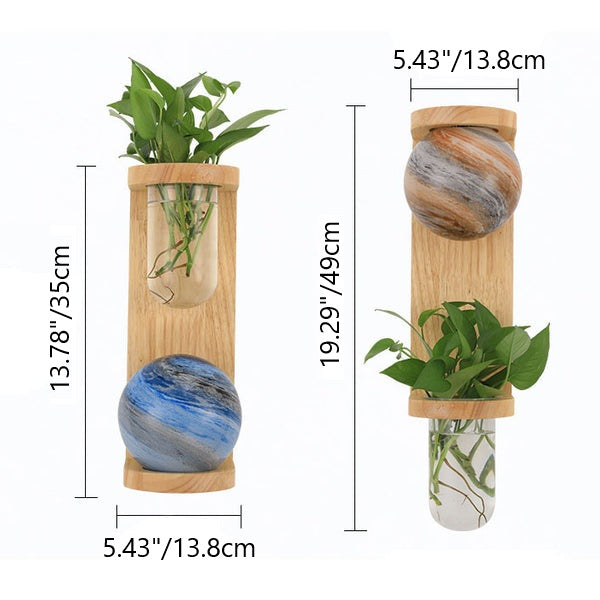 Glass Wood Planet Log Base Plant 1-Light Wall Sconce Lamp