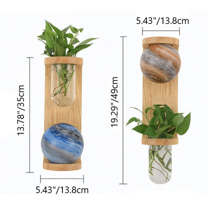 Glass Wood Planet Log Base Plant 1-Light Wall Sconce Lamp