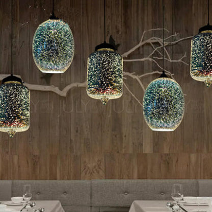 Modern Creative 3D Stained Fireworks Glass Jar 1-Light Pendant Light