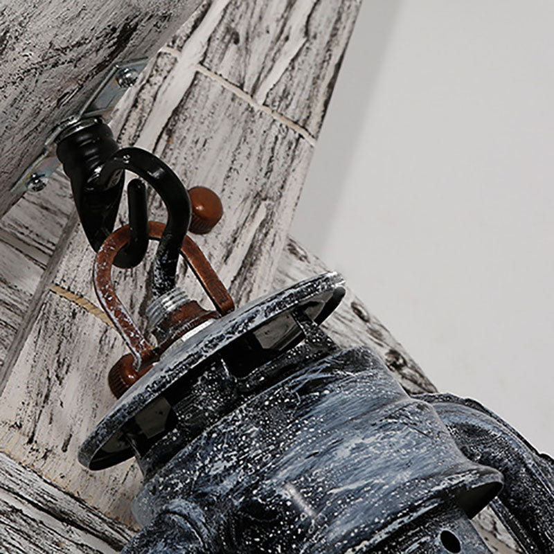 Farmhouse Wooden Lute Iron Holder 1-Light Wall Sconce Lamp