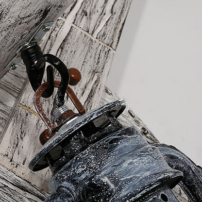 Farmhouse Wooden Lute Iron Holder 1-Light Wall Sconce Lamp
