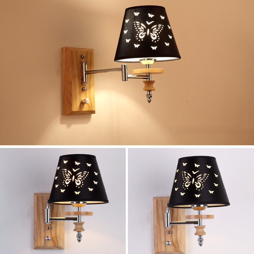Iron Pine Wood Butterfly Cone 1/2 Light Wall Sconce Lamp