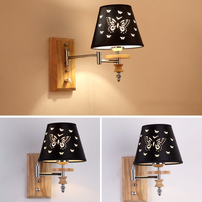 Iron Pine Wood Butterfly Cone 1/2 Light Wall Sconce Lamp