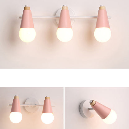 Simplicity Wood Iron Horn Cone 1/2/3 Light Wall Sconce Lamp